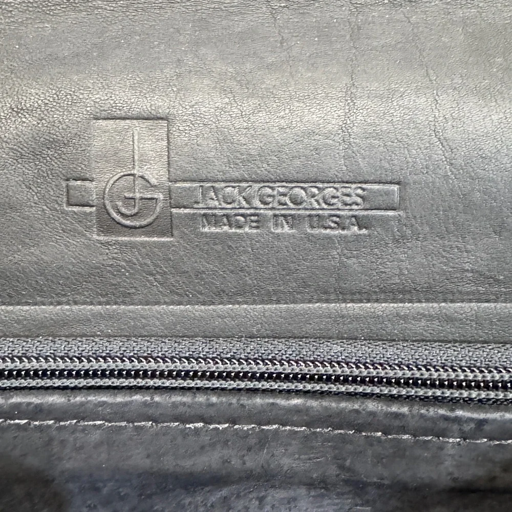 Jack Georges Black Leather Briefcase Messenger Bag Made in USA Brass Turn-lock